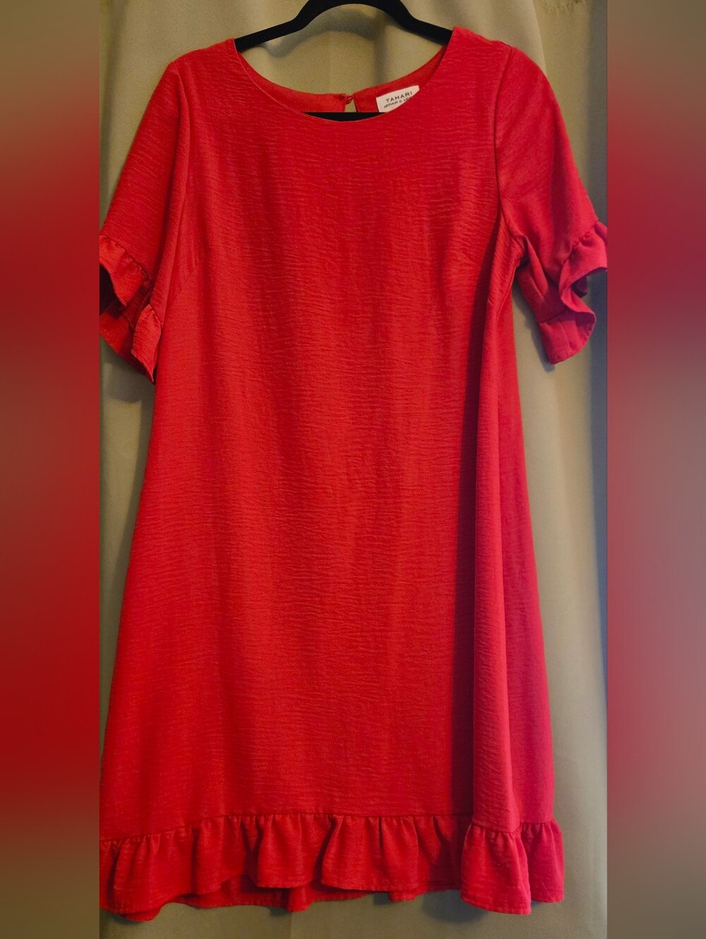 Talbots Red Short-Sleeve Ruffle-Hem Dress